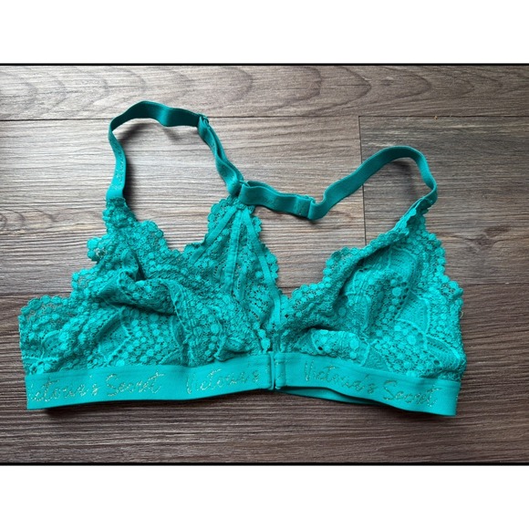 Victoria's Secret Lace Bralette Front Closure Teal Green‎ Bra Size L - Picture 1 of 5
